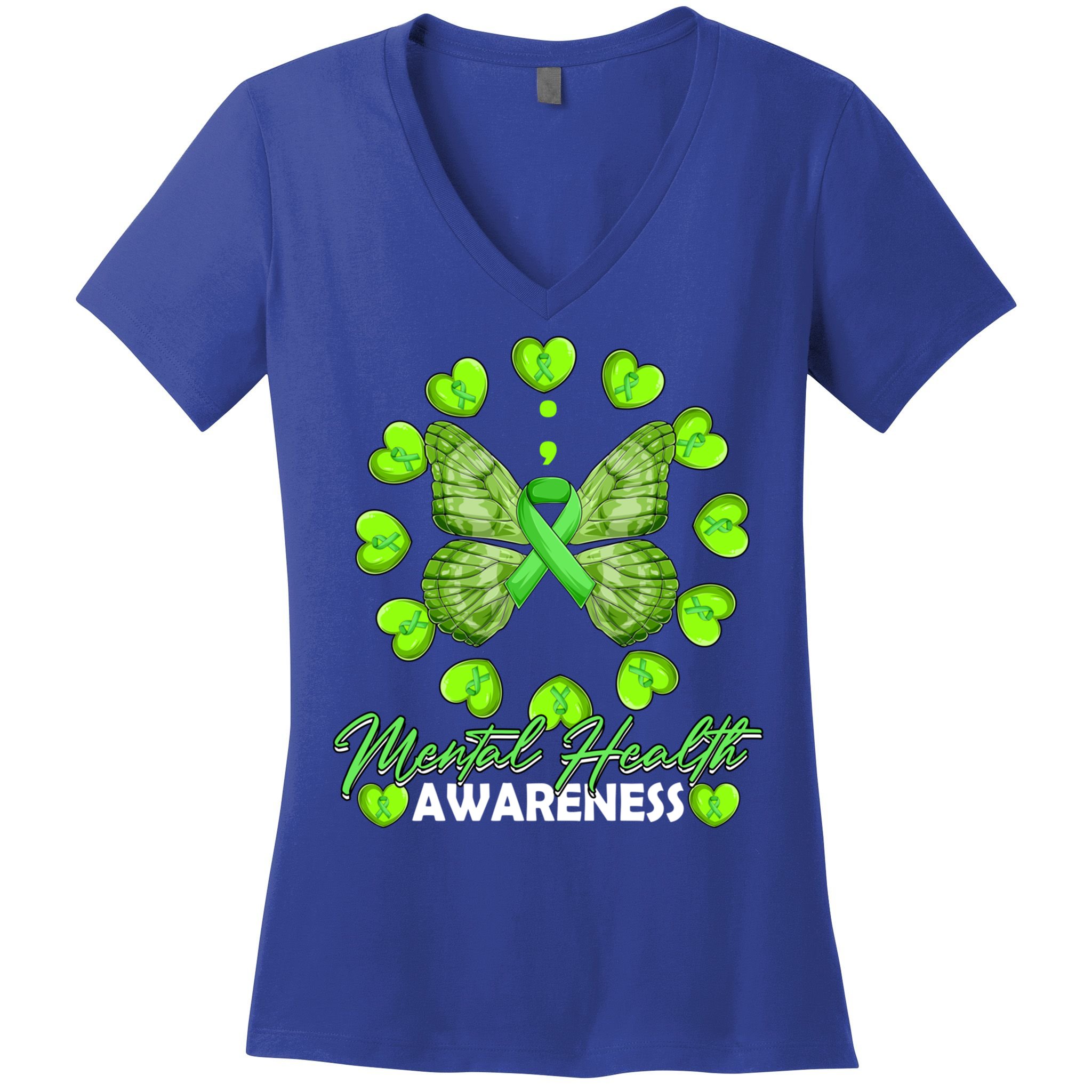 Mental Health Awareness Month Heart Love Butterfly Gift Women's V-Neck T-Shirt