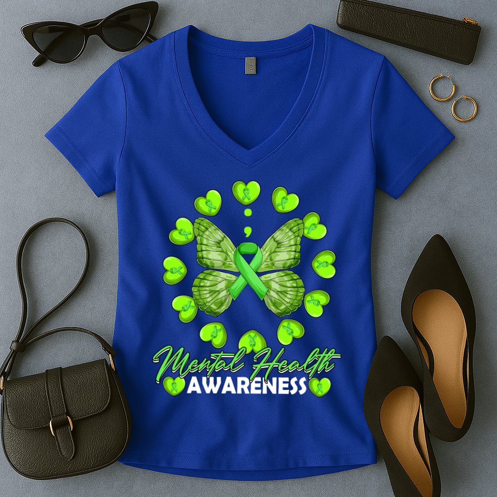 Mental Health Awareness Month Heart Love Butterfly Gift Women's V-Neck T-Shirt