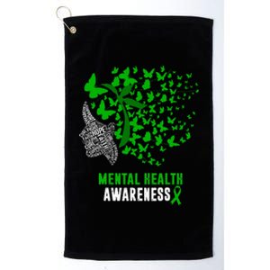 Mental Health Awareness Butterflies Green Ribbon Platinum Collection Golf Towel