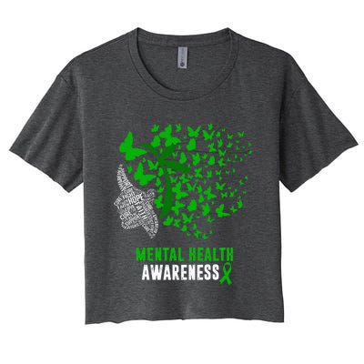 Mental Health Awareness Butterflies Green Ribbon Women's Crop Top Tee