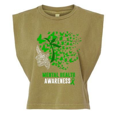 Mental Health Awareness Butterflies Green Ribbon Garment-Dyed Women's Muscle Tee