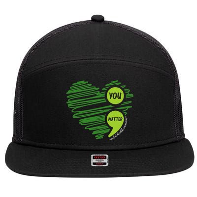 Mental Health Awareness Heart Wear Green For Mental Health 7 Panel Mesh Trucker Snapback Hat