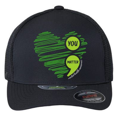 Mental Health Awareness Heart Wear Green For Mental Health Flexfit Unipanel Trucker Cap