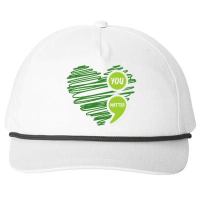 Mental Health Awareness Heart Wear Green For Mental Health Snapback Five-Panel Rope Hat