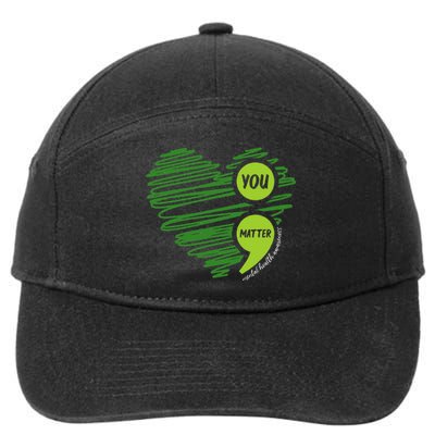 Mental Health Awareness Heart Wear Green For Mental Health 7-Panel Snapback Hat