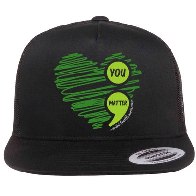 Mental Health Awareness Heart Wear Green For Mental Health Flat Bill Trucker Hat