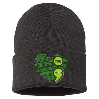 Mental Health Awareness Heart Wear Green For Mental Health Sustainable Knit Beanie