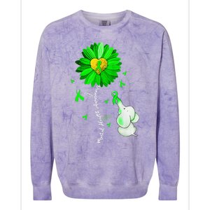 Mental Health Awareness Sunflower Green Ribbon Elephant Colorblast Crewneck Sweatshirt