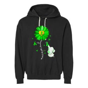 Mental Health Awareness Sunflower Green Ribbon Elephant Garment-Dyed Fleece Hoodie