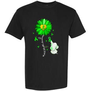 Mental Health Awareness Sunflower Green Ribbon Elephant Garment-Dyed Heavyweight T-Shirt