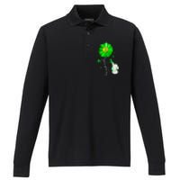 Mental Health Awareness Sunflower Green Ribbon Elephant Performance Long Sleeve Polo