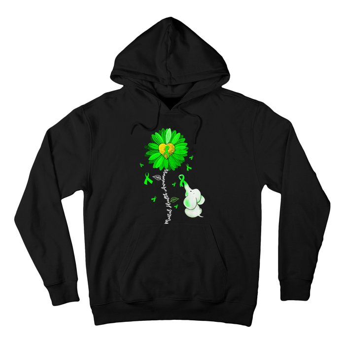 Mental Health Awareness Sunflower Green Ribbon Elephant Hoodie