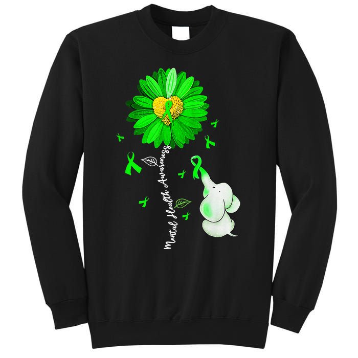 Mental Health Awareness Sunflower Green Ribbon Elephant Sweatshirt