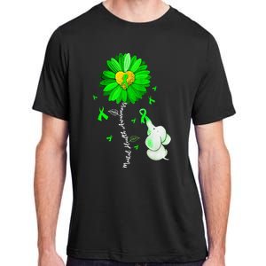 Mental Health Awareness Sunflower Green Ribbon Elephant Adult ChromaSoft Performance T-Shirt