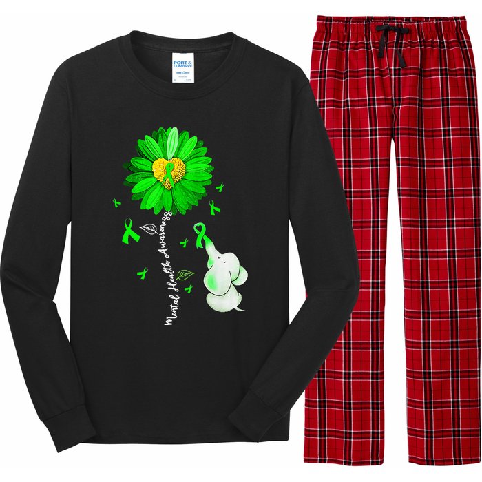 Mental Health Awareness Sunflower Green Ribbon Elephant Long Sleeve Pajama Set