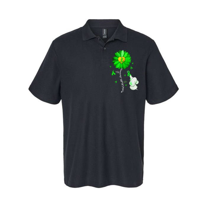 Mental Health Awareness Sunflower Green Ribbon Elephant Softstyle Adult Sport Polo