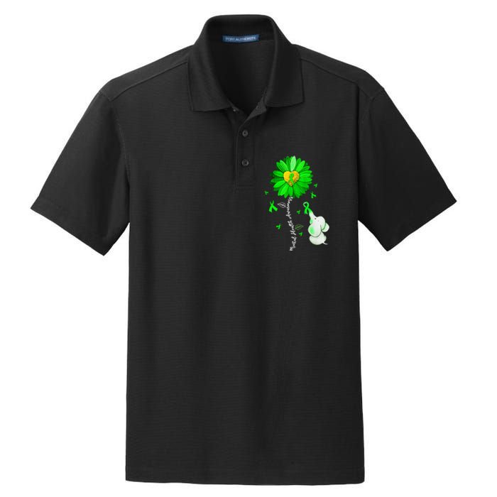 Mental Health Awareness Sunflower Green Ribbon Elephant Dry Zone Grid Polo