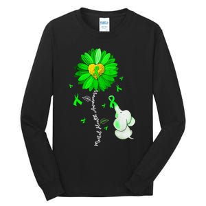 Mental Health Awareness Sunflower Green Ribbon Elephant Tall Long Sleeve T-Shirt