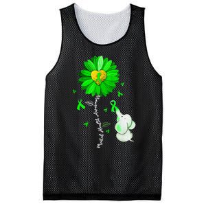 Mental Health Awareness Sunflower Green Ribbon Elephant Mesh Reversible Basketball Jersey Tank