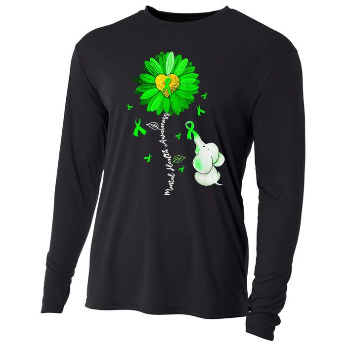 Mental Health Awareness Sunflower Green Ribbon Elephant Cooling Performance Long Sleeve Crew