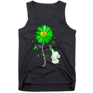 Mental Health Awareness Sunflower Green Ribbon Elephant Tank Top