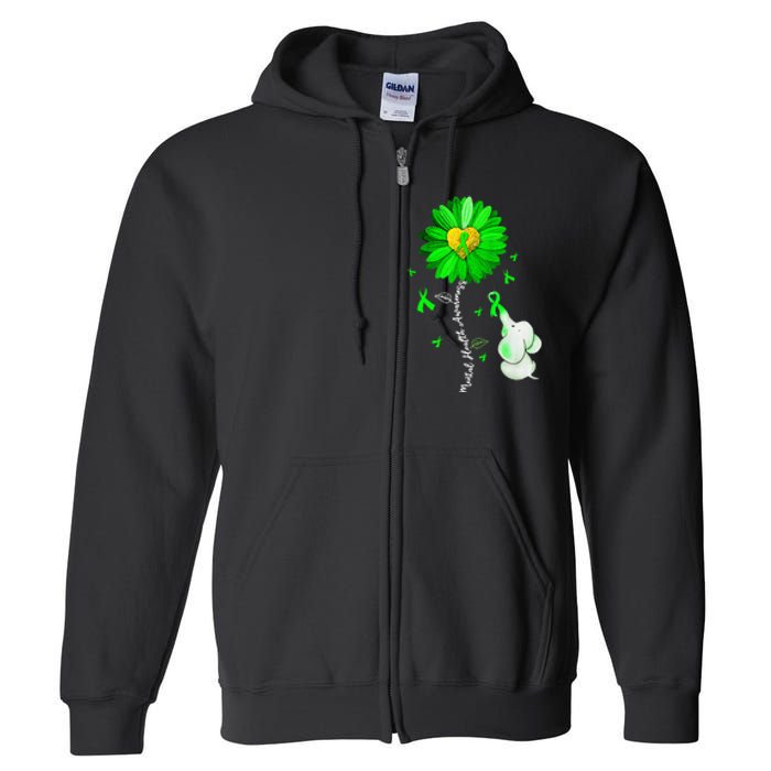 Mental Health Awareness Sunflower Green Ribbon Elephant Full Zip Hoodie