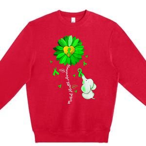 Mental Health Awareness Sunflower Green Ribbon Elephant Premium Crewneck Sweatshirt