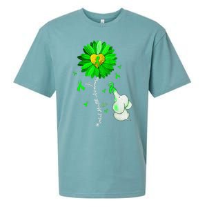 Mental Health Awareness Sunflower Green Ribbon Elephant Sueded Cloud Jersey T-Shirt