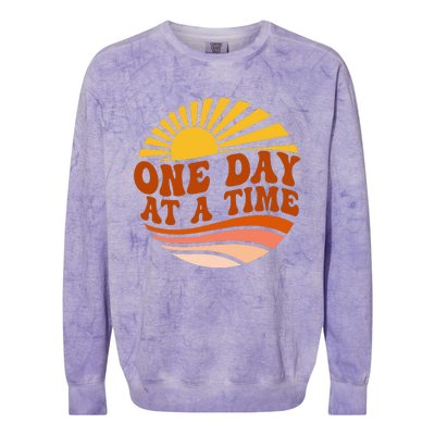 Mental Health Awareness One Day At A Time Retro Sunshine Colorblast Crewneck Sweatshirt