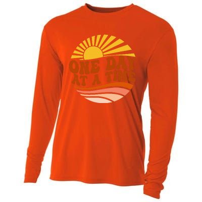 Mental Health Awareness One Day At A Time Retro Sunshine Cooling Performance Long Sleeve Crew