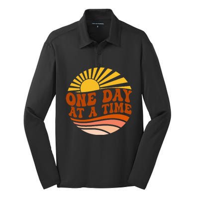 Mental Health Awareness One Day At A Time Retro Sunshine Silk Touch Performance Long Sleeve Polo