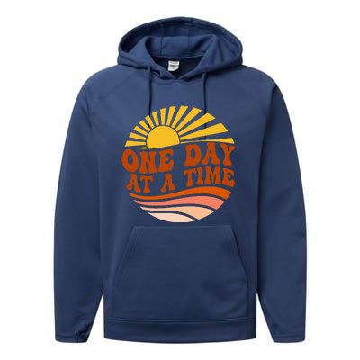 Mental Health Awareness One Day At A Time Retro Sunshine Performance Fleece Hoodie