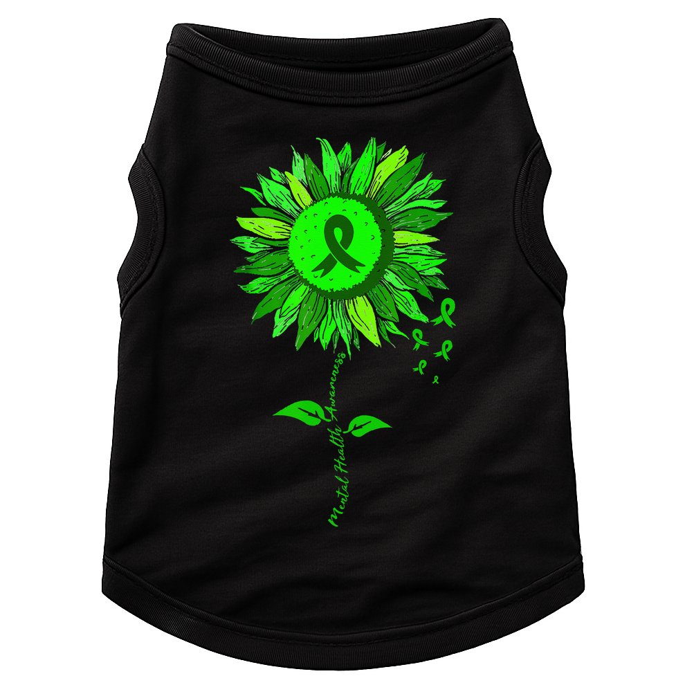 Mental Health Awareness Sunflower Green Ribbon Stigma Doggie Tank