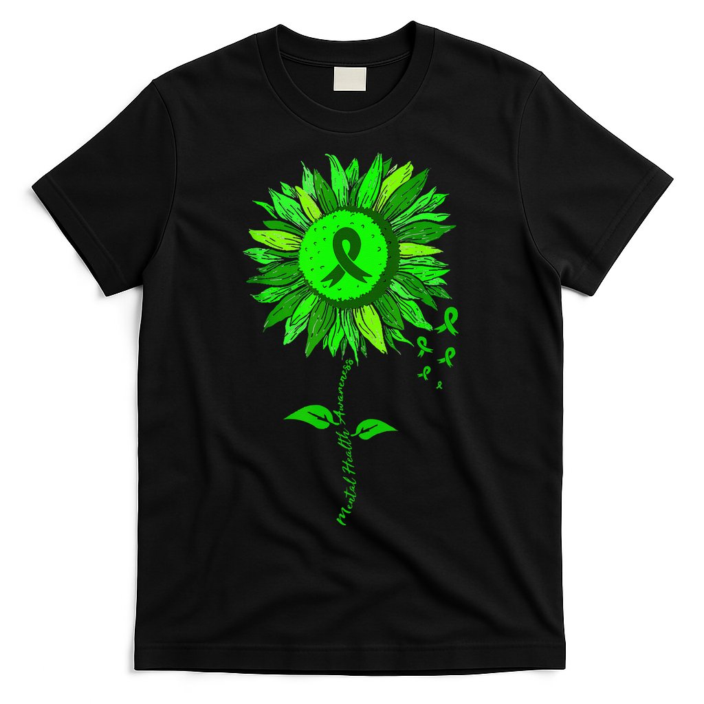 Mental Health Awareness Sunflower Green Ribbon Stigma T-Shirt