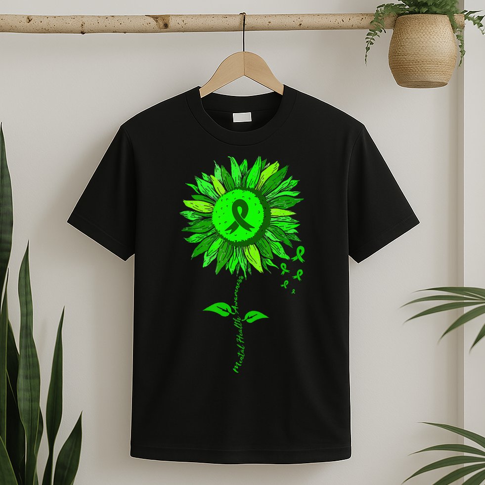 Mental Health Awareness Sunflower Green Ribbon Stigma T-Shirt