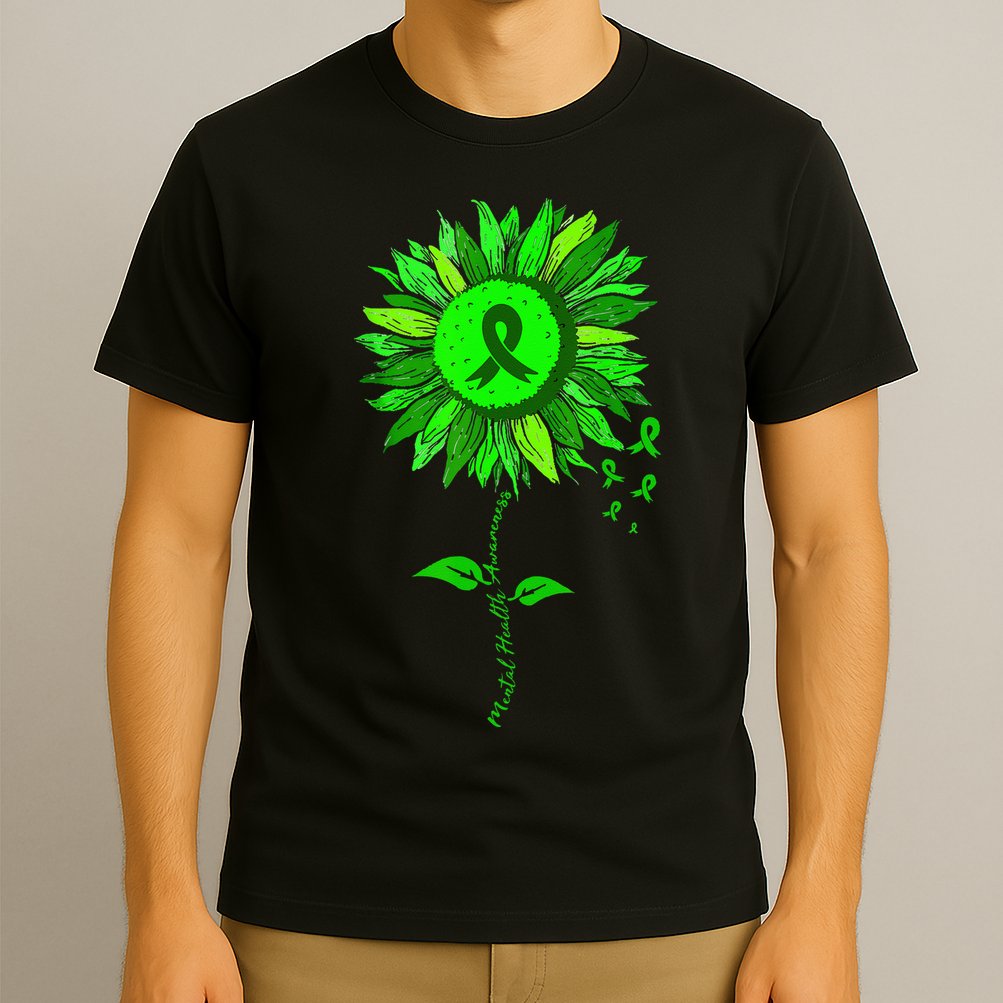 Mental Health Awareness Sunflower Green Ribbon Stigma T-Shirt