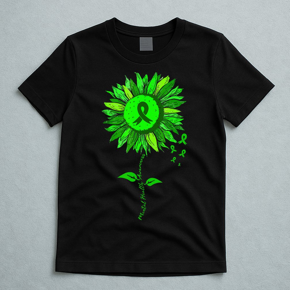 Mental Health Awareness Sunflower Green Ribbon Stigma T-Shirt