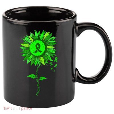 Mental Health Awareness Sunflower Green Ribbon Stigma 11oz C Handle Ceramic Mug