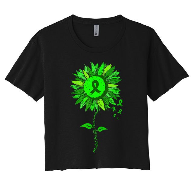 Mental Health Awareness Sunflower Green Ribbon Stigma Crop Top