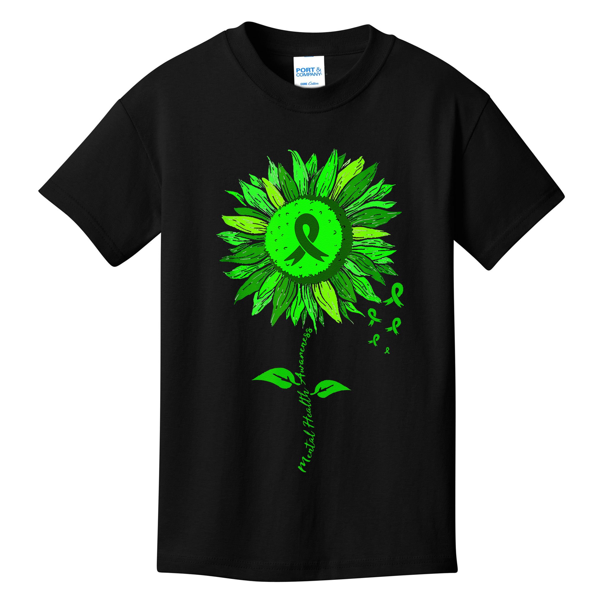 Mental Health Awareness Sunflower Green Ribbon Stigma Kids T-Shirt