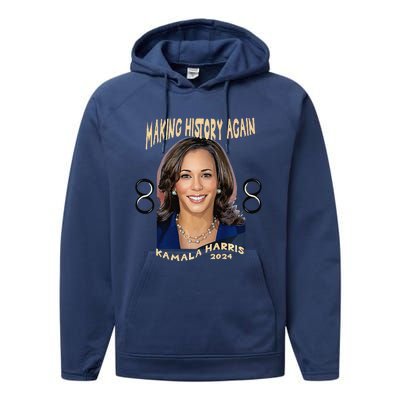 Making History Again Kamala Harris 2024 Premium Performance Fleece Hoodie