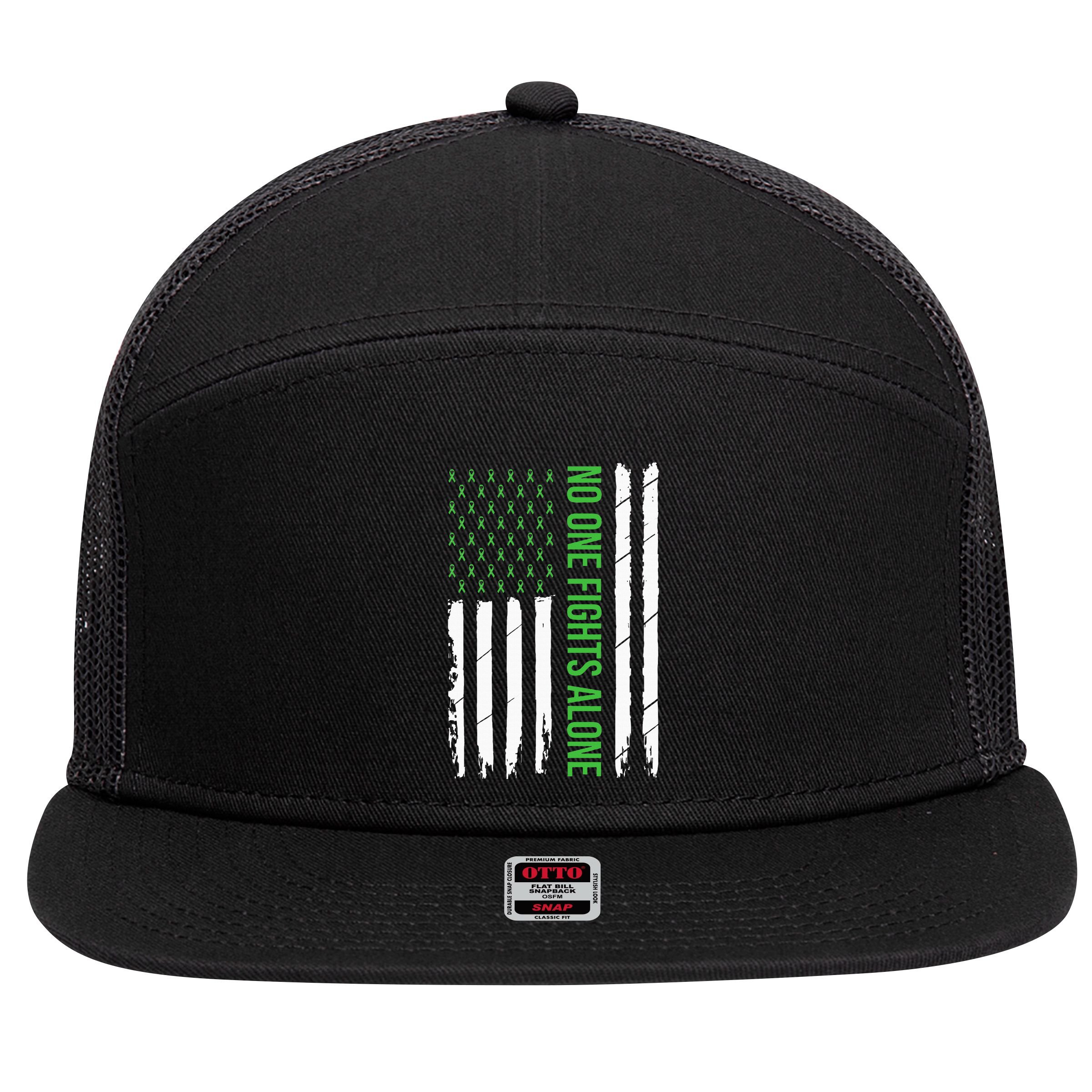 Mental Health Awareness Green Ribbon 7 Panel Mesh Trucker Snapback Hat