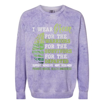 Mental Health Awareness Matters Support I Wear Green Warrior Colorblast Crewneck Sweatshirt