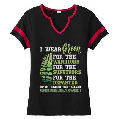 Mental Health Awareness Matters Support I Wear Green Warrior Ladies Halftime Notch Neck Tee