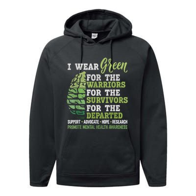 Mental Health Awareness Matters Support I Wear Green Warrior Performance Fleece Hoodie