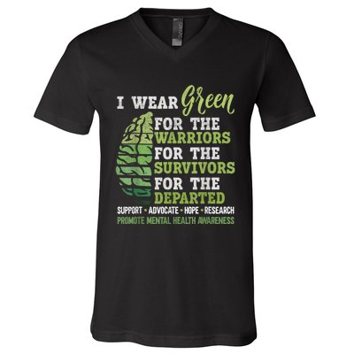 Mental Health Awareness Matters Support I Wear Green Warrior V-Neck T-Shirt