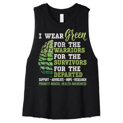 Mental Health Awareness Matters Support I Wear Green Warrior Women's Racerback Cropped Tank