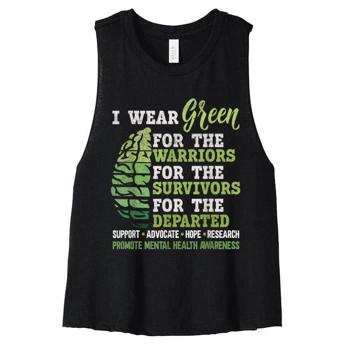 Mental Health Awareness Matters Support I Wear Green Warrior Women's Racerback Cropped Tank