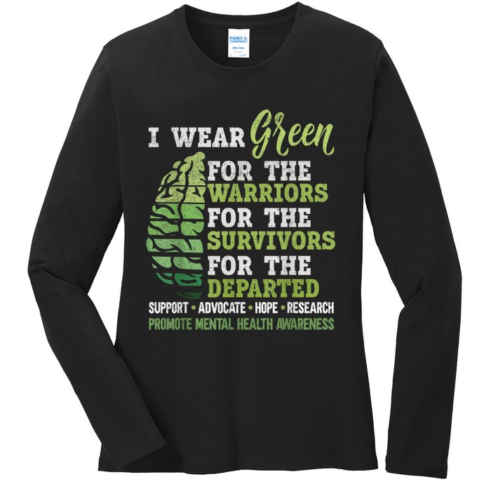 Mental Health Awareness Matters Support I Wear Green Warrior Ladies Long Sleeve Shirt