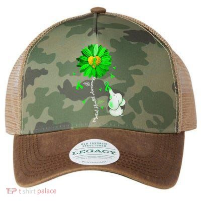 Mental Health Awareness Sunflower Green Ribbon Elephant Legacy Tie Dye Trucker Hat